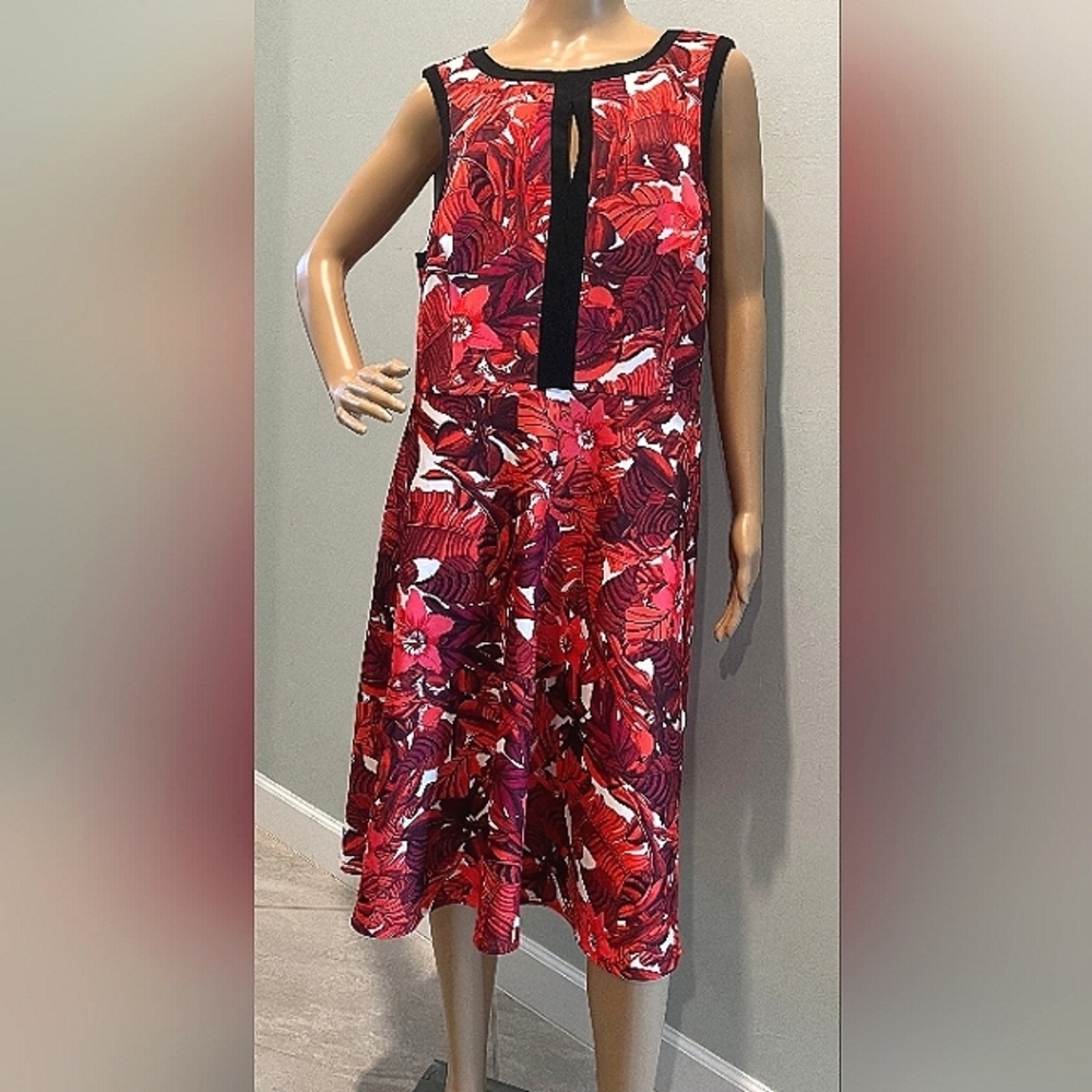 ABS ALLEN SCHWARTZ Women's Tropical Red, Pink Black Floral Dress Size 2X…‎